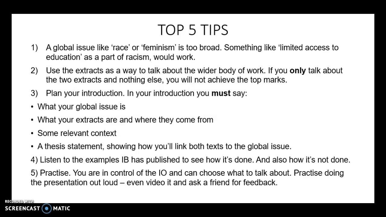 IB English A Individal Oral (IO) tips and tricks