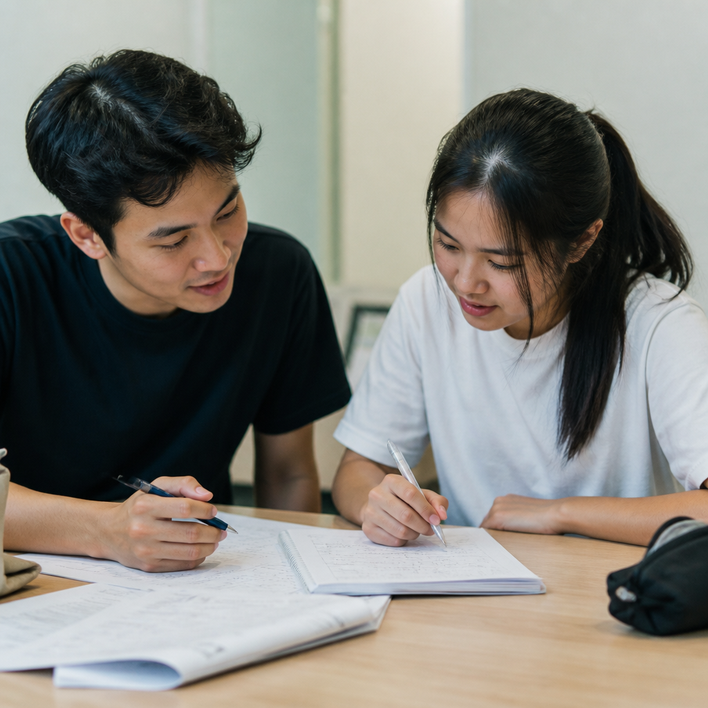 A tutor helping a JC student review mistakes and improve A Levels revision in a Singapore tuition setting.