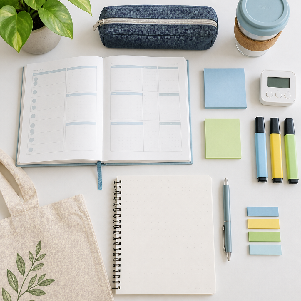 Study planner and revision tools arranged on a desk for an organised Singapore tuition revision routine that helps prevent study burnout.