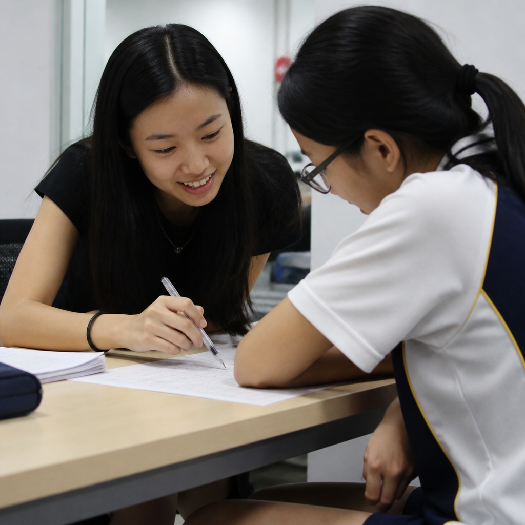 A tutor explaining work clearly in a Singapore tuition centre, highlighting the importance of effective teaching quality.