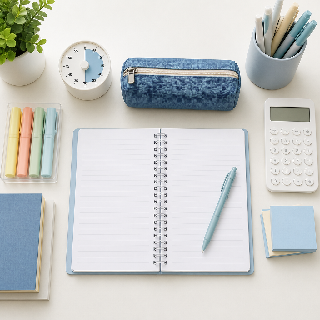 A tidy study setup showing how class size and attention can affect learning at a tuition centre in Singapore.