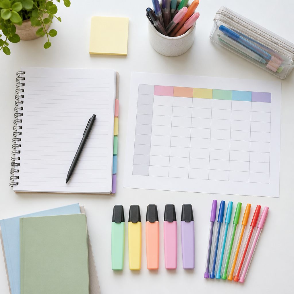 Secondary school study materials arranged neatly to illustrate Singapore’s Full Subject-Based Banding system.