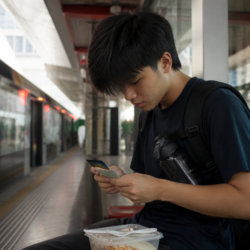 A Singapore student checking a budget on the go before heading to class.