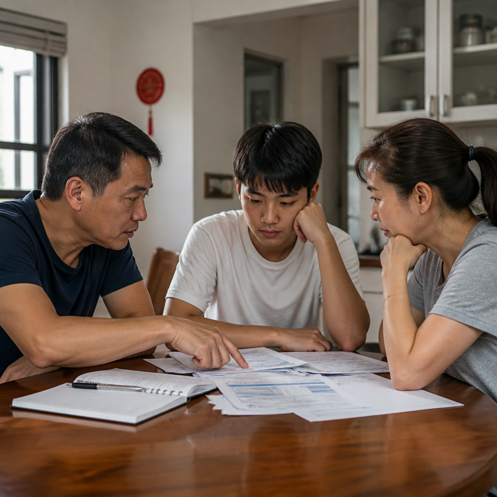 Singapore parents reviewing post-secondary options after failing O-Level English and considering the next pathway.