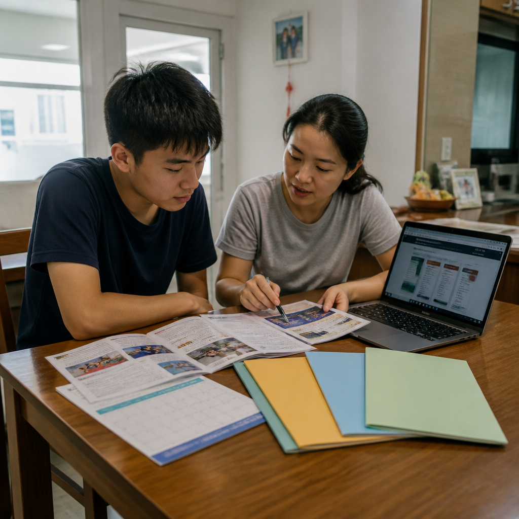 A Singapore parent and teen compare JC, poly, and ITE options at home.