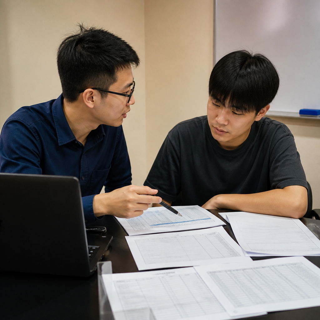 A tutor helping a polytechnic student plan how to improve GPA and module performance.