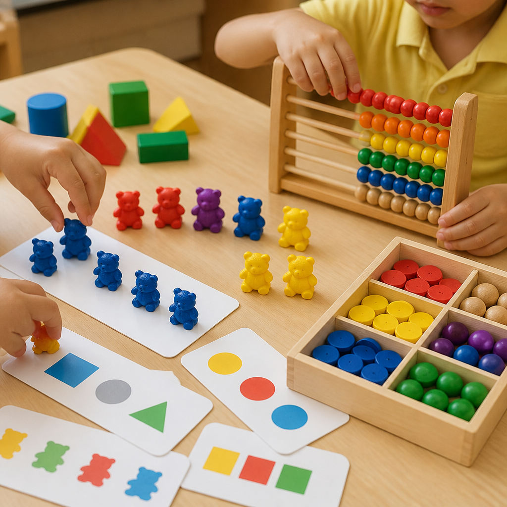 Early numeracy materials used in Singapore preschool maths activities.