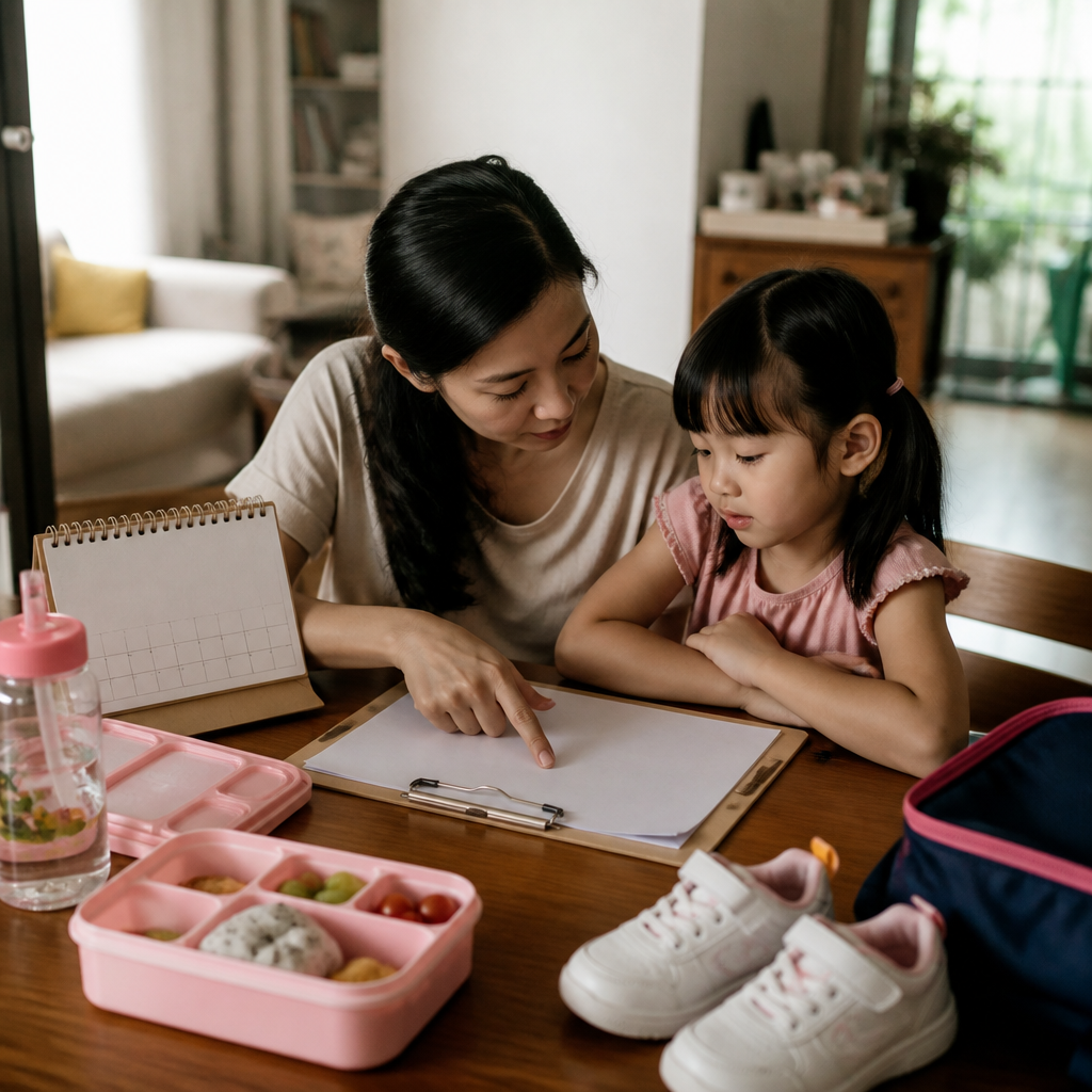 A Singapore parent planning preschool support and school readiness routines at home.