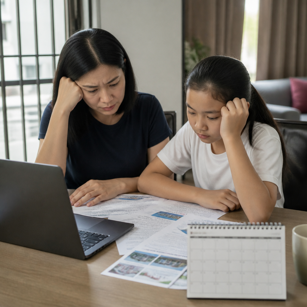 A Singapore parent and Primary 6 child reviewing secondary school options after PSLE.
