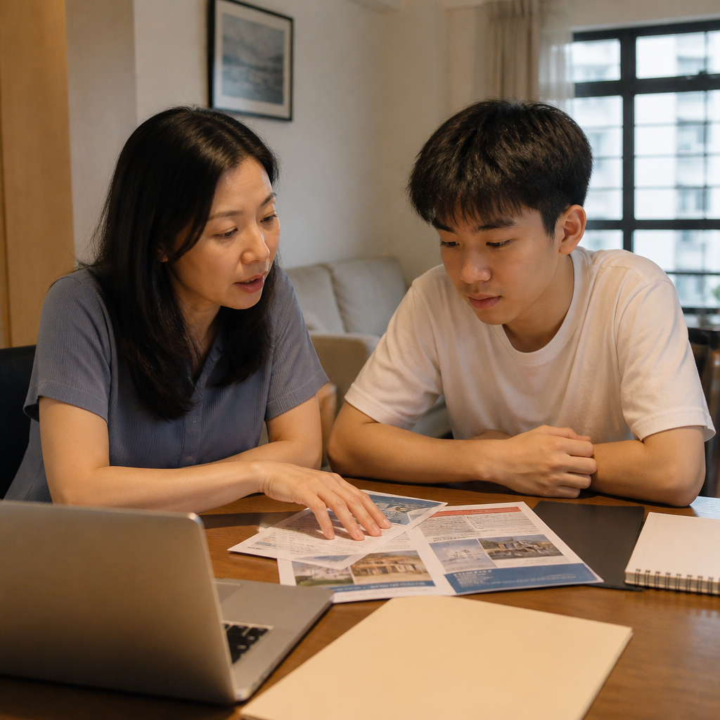 A Singapore parent and teen comparing post-secondary pathway options after secondary school.