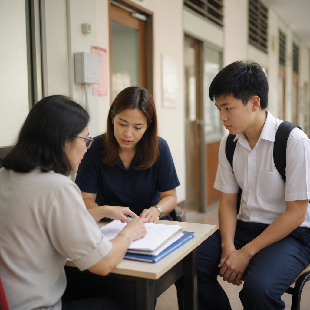 A parent asking a school office about secondary school fee timing and support during a transfer.