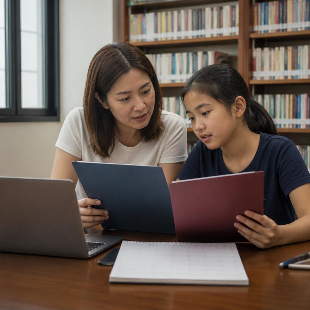 Parent and student comparing DSA secondary school pathways and timelines in Singapore.