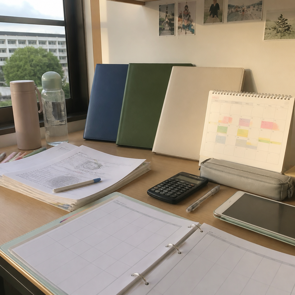 A JC subject-planning desk showing how subject combinations and workload add up in Singapore junior college.