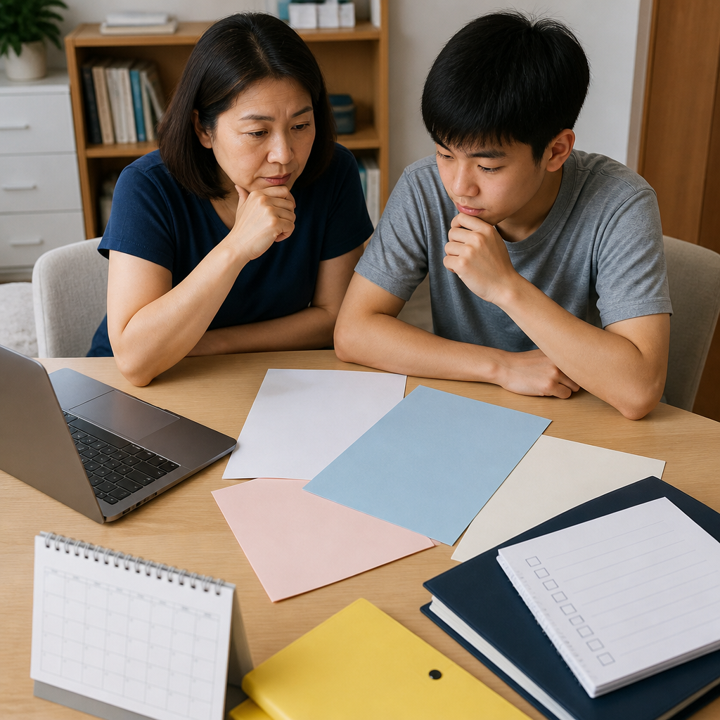 A parent and student comparing JC and polytechnic options after an O-Level subject fail.