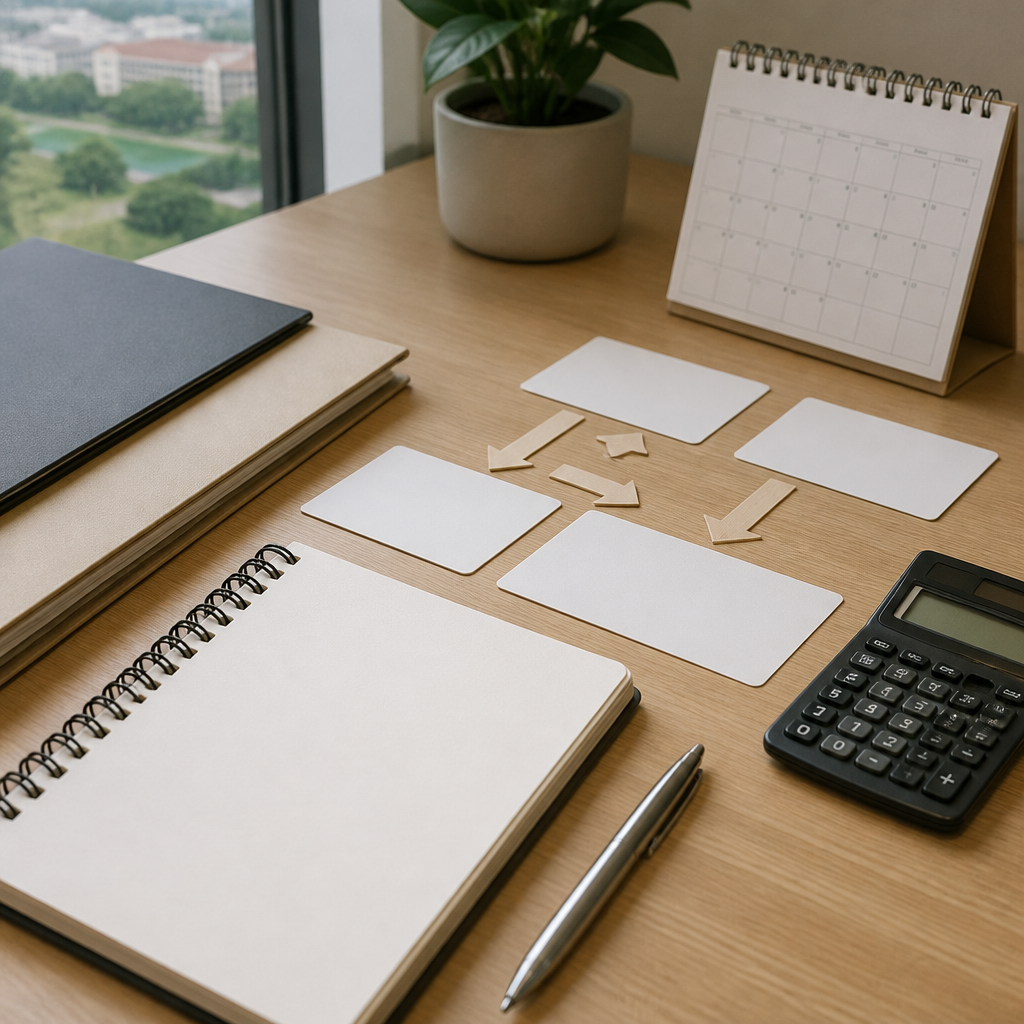 Study materials and folders arranged to represent Singapore post-secondary education choices.