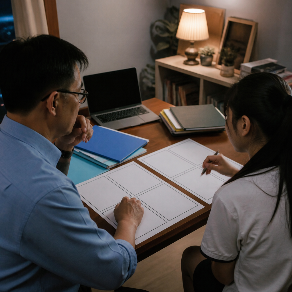 A parent and teen planning the next academic pathway after IGCSE.